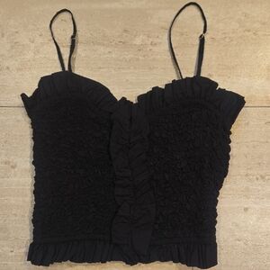 New Zara Black Spaghetti Strap Stretchy Smocked Ruffle Hem Tank